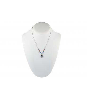 NATIVE AMERICAN LIQUID SILVER NECKLACE, SILVER AND MULTICOLORED STONES, WOMEN AND KIDS