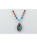 NATIVE AMERICAN LIQUID SILVER NECKLACE, SILVER AND MULTICOLORED STONES, WOMEN AND KIDS