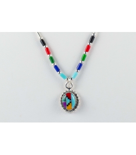 NATIVE AMERICAN LIQUID SILVER NECKLACE, SILVER AND MULTICOLORED STONES, WOMEN AND KIDS