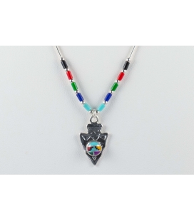 NATIVE AMERICAN LIQUID SILVER NECKLACE, SILVER AND MULTICOLORED STONES, WOMEN AND KIDS