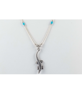 "Liquid Silver" necklace. Mini Dream Catcher, Silver and Turquoise ,for women and girls .