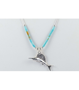 "Liquid Silver" necklace. Mini Dream Catcher, Silver and Turquoise ,for women and girls .