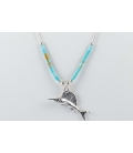 "Liquid Silver" necklace. Mini Dream Catcher, Silver and Turquoise ,for women and girls .