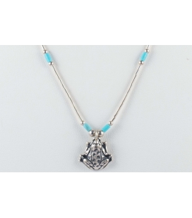 "Liquid Silver" necklace. Mini Dream Catcher, Silver and Turquoise ,for women and girls .