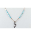 "Liquid Silver" necklace. Mini Dream Catcher, Silver and Turquoise ,for women and girls .