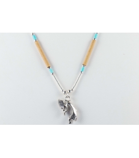 "Liquid Silver" necklace. Mini Dream Catcher, Silver and Turquoise ,for women and girls .