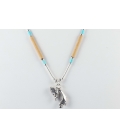 Collier Kokopelli en Argent, Turquoises et Bambou, 