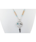 "Liquid Silver" necklace. Mini Dream Catcher, Silver and Turquoise ,for women and girls .