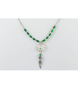 "Liquid Silver" necklace. Mini Dream Catcher, Silver and Turquoise ,for women and girls .