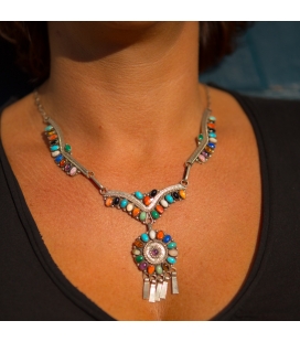 Parure Femme : Collier-Bracelet-Boucles, origine Amérindien Navajo, Argent et Pierres, ensemble ou séparément