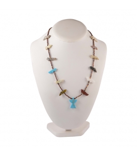 NATIVE AMERICAN PUEBLO NECKLACE HOWLITE, CORAL AND TURQUOISE WITH TURQUOISE PENDANT ON SILVER