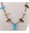 NATIVE AMERICAN PUEBLO NECKLACE HOWLITE, CORAL AND TURQUOISE WITH TURQUOISE PENDANT ON SILVER