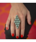 GROSSE BAGUE NAVAJO LOSANGE, PAR GLORIA BEGAY, ARGENT ET TURQUOISE KINGMAN, POUR FEMME