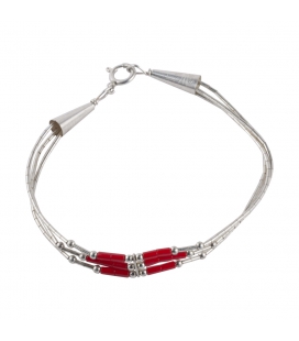 BRACELET AMERINDIEN NAVAJO "LIQUID SILVER" 3 RANGS, ARGENT ET TUBES DE PIERRES, FEMME ET ENFANT 