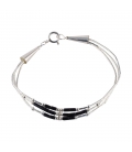 BRACELET AMERINDIEN NAVAJO "LIQUID SILVER" 3 RANGS, ARGENT ET TUBES DE PIERRES, FEMME ET ENFANT 