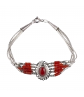 BRACELET AMERINDIEN NAVAJO "LIQUID SILVER" 5 RANGS ET MEDAILLON, en argent et tubes de pierres, FEMME ET ENFANT 