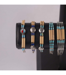 NATIVE AMERICAN NAVAJO BRACELET "LIQUID SILVER" 5 ROWS, SILVER , WOMEN AND CHILDREN