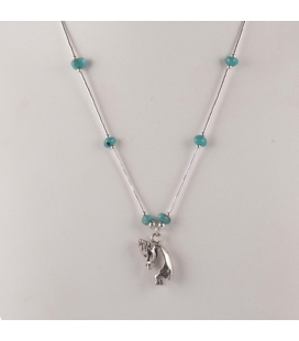 "Liquid Silver" necklace. Mini Dream Catcher, Silver and Turquoise ,for women and girls .