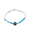 BRACELET AMERINDIEN NAVAJO "LIQUID SILVER" 2 RANG, MEDAILLON ZUNI en argent et tubes de turquoise, pour FEMME ET ENFANT 