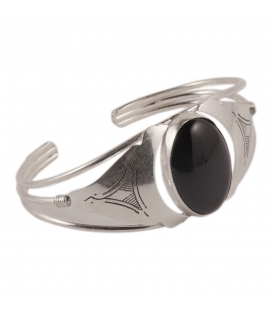 BRACELET BERBÈRE EN ARGENT ESTAMPÉ ET ONYX, POUR FEMME