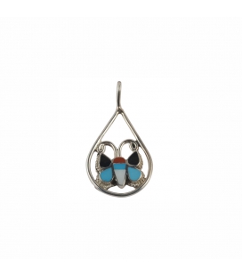 UNISEX NATIVE AMERICAN ZUNI PENDANT, SILVER AND STONES