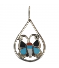 PENDENTIF AMERINDIEN ZUNI PAPILLON, ARGENT ET PIERRES, FEMME ET ENFANT