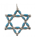 PENDENTIF AMERINDIEN ZUNI "ETOILE", ARGENT ET TURQUOISE, FEMME ET ENFANT