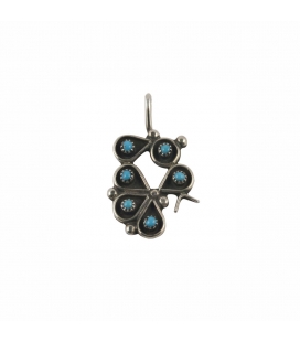 PENDENTIF AMERINDIEN ZUNI , ARGENT ET TURQUOISE, FEMME ET ENFANT