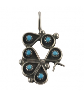 PENDENTIF AMERINDIEN ZUNI , ARGENT ET TURQUOISE, FEMME ET ENFANT