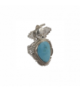 NAVAJO TOTEM RING, SILVER AND GREEN TURQUOISE, ARTIST BENNIE RATION, FOR WOMEN AND MEN 