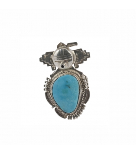 NAVAJO TOTEM RING, SILVER AND GREEN TURQUOISE, ARTIST BENNIE RATION, FOR WOMEN AND MEN 