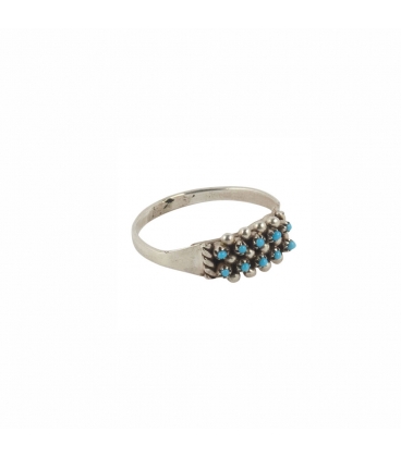 Bague Zuni "Petit Point " 2 rangs, Argent et Turquoises, pour femme et enfant 