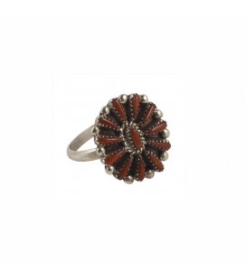 "Zuni" NeedlePoint Ring, Silver and Coral, for woman