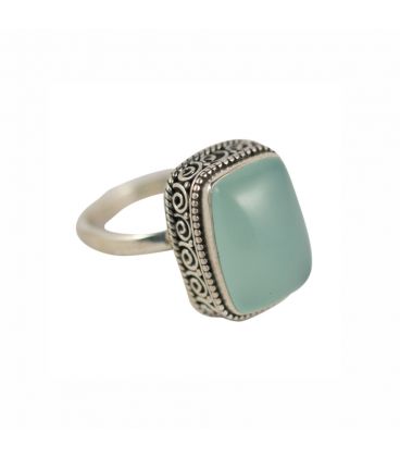 BAGUE EN ARGENT ET CALCEDOINE RECTANGLE, COLLECTION INDE