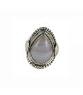 BAGUE EN ARGENT TRAVAILLÉ ET AGATE "BLUE LACE" ,COLLECTION INDE, POUR FEMME 