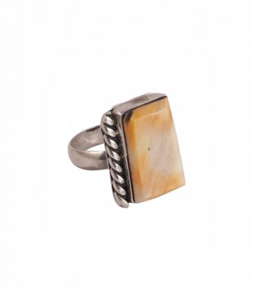 Native American Navajo rectangle, Ring, Spiney Oyster and Silver 925, for women