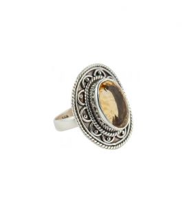 BAGUE EN ARGENT ET CITRINE OVALE FACETÉE, COLLECTION INDE