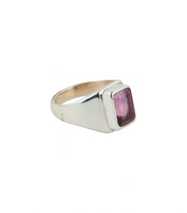 BAGUE EN ARGENT ET AMETHYSTE OVALE A FACETTES, COLLECTION INDE