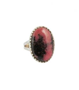 BAGUE EN ARGENT ET GROSSE RHODONITE, COLLECTION INDE