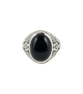 CHEVALIERE EN ARGENT ET ONYX OVALE, COLLECTION INDE, HOMME FEMME