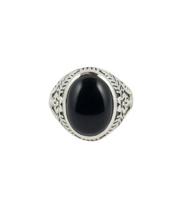 CHEVALIERE EN ARGENT ET ONYX OVALE, COLLECTION INDE, HOMME FEMME