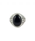 CHEVALIERE EN ARGENT ET ONYX OVALE, COLLECTION INDE, HOMME FEMME