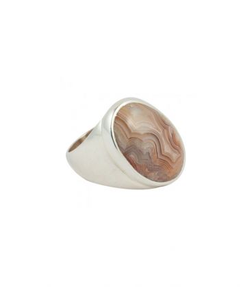 INDIAN RING, SILVER 925 AND LAGUNA LACE AGATE, FOR WOMEN