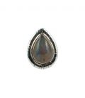 BAGUE EN ARGENT ET GROSSE LABRADORITE "goutte", COLLECTION INDE