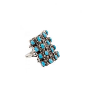 Grosse Bague Zuni par L.Bucson, Sleeping Beauty Turquoises sur Argent 925 