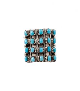 Grosse Bague Zuni par L.Bucson, Sleeping Beauty Turquoises sur Argent 925 