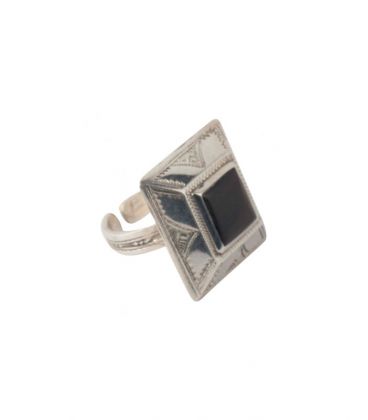 African Engraved Ring, Silver and Ebony for women