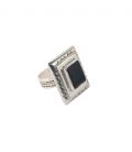 African Engraved Ring, forged Silver and Onyx, for women