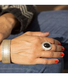 BAGUE TOUAREG FEMME, ARGENT ET ONYX