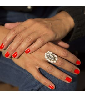 Banditas Creations ring, Stamped Silver and White Buffalo Turquoise, for women